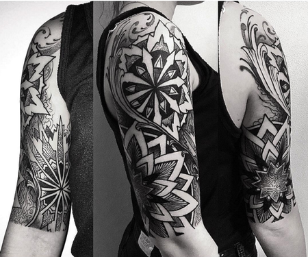 Orge Kalodimas - Blackwork Flower Half-sleeve Tattoo